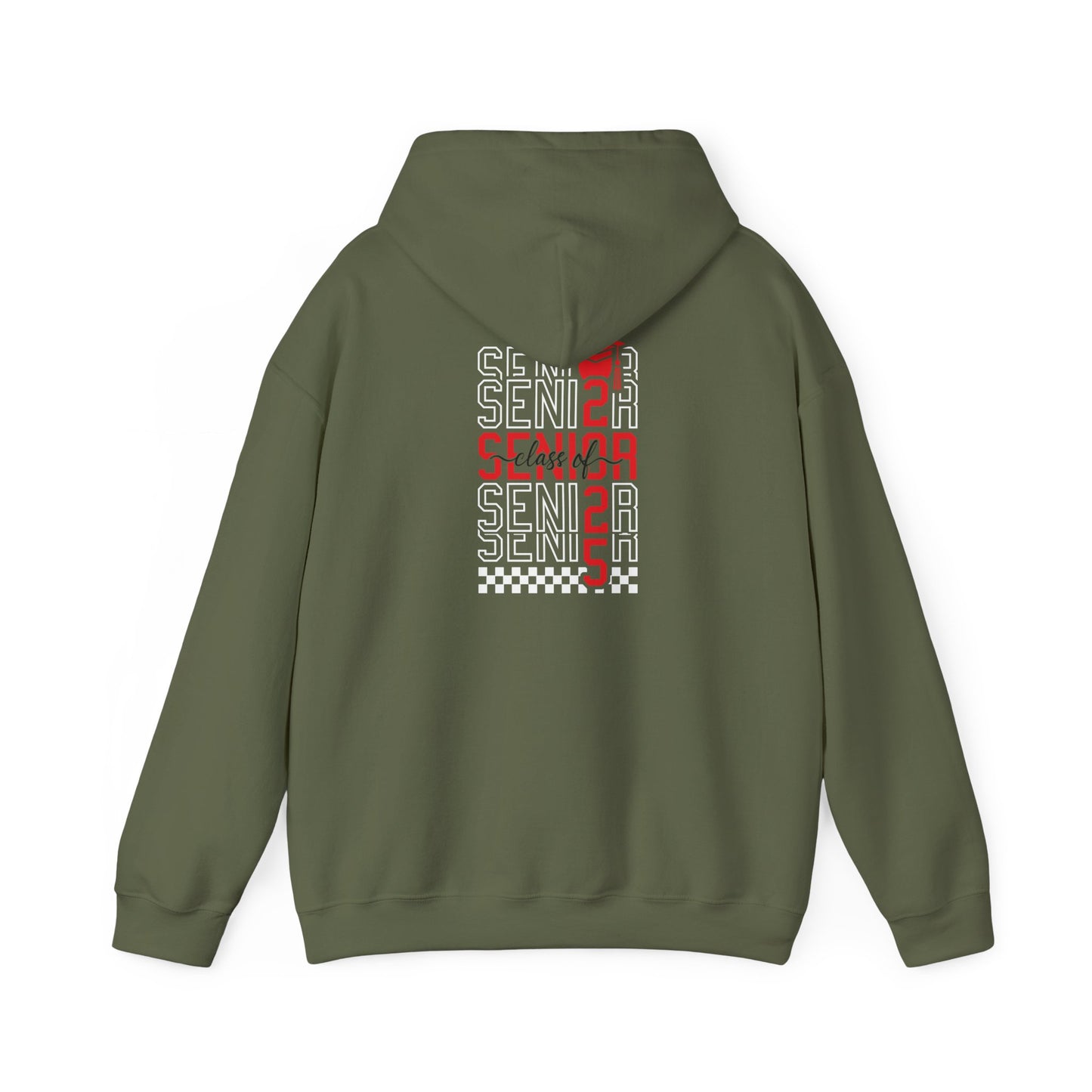 Graduating Senior 2025 Hoodie with retro design on back (Red Logo)