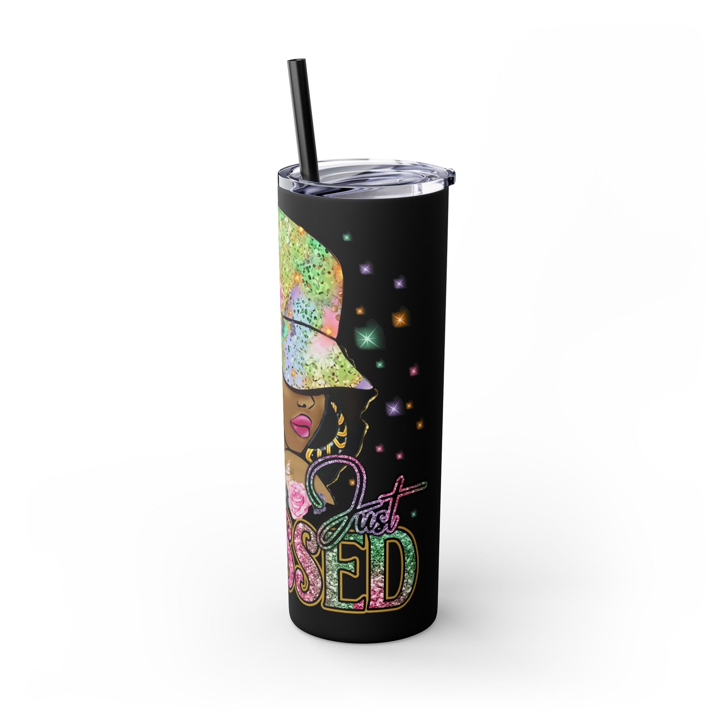 JUST BLESSED Skinny Tumbler, 20oz