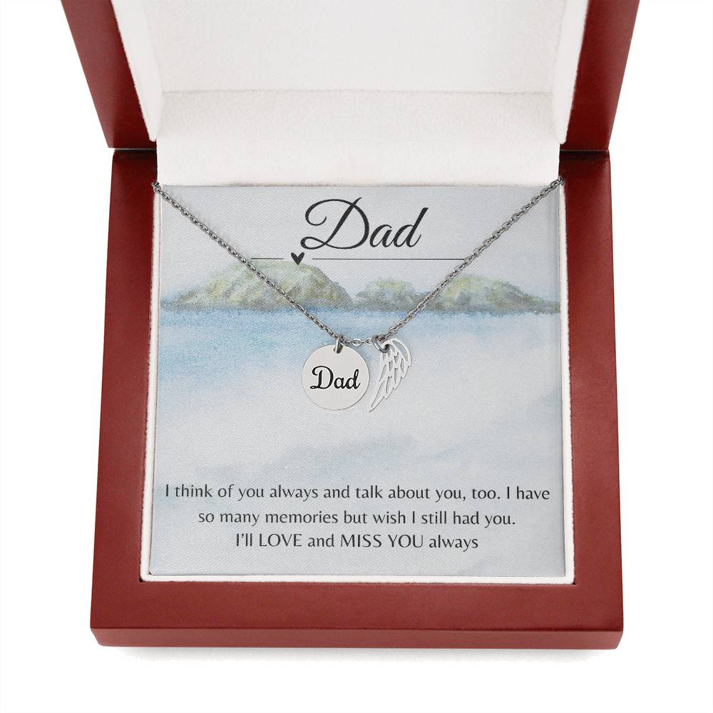 Dad-I Think of You Always and Talk About You, Too-Memorial Necklace with Angel Wings