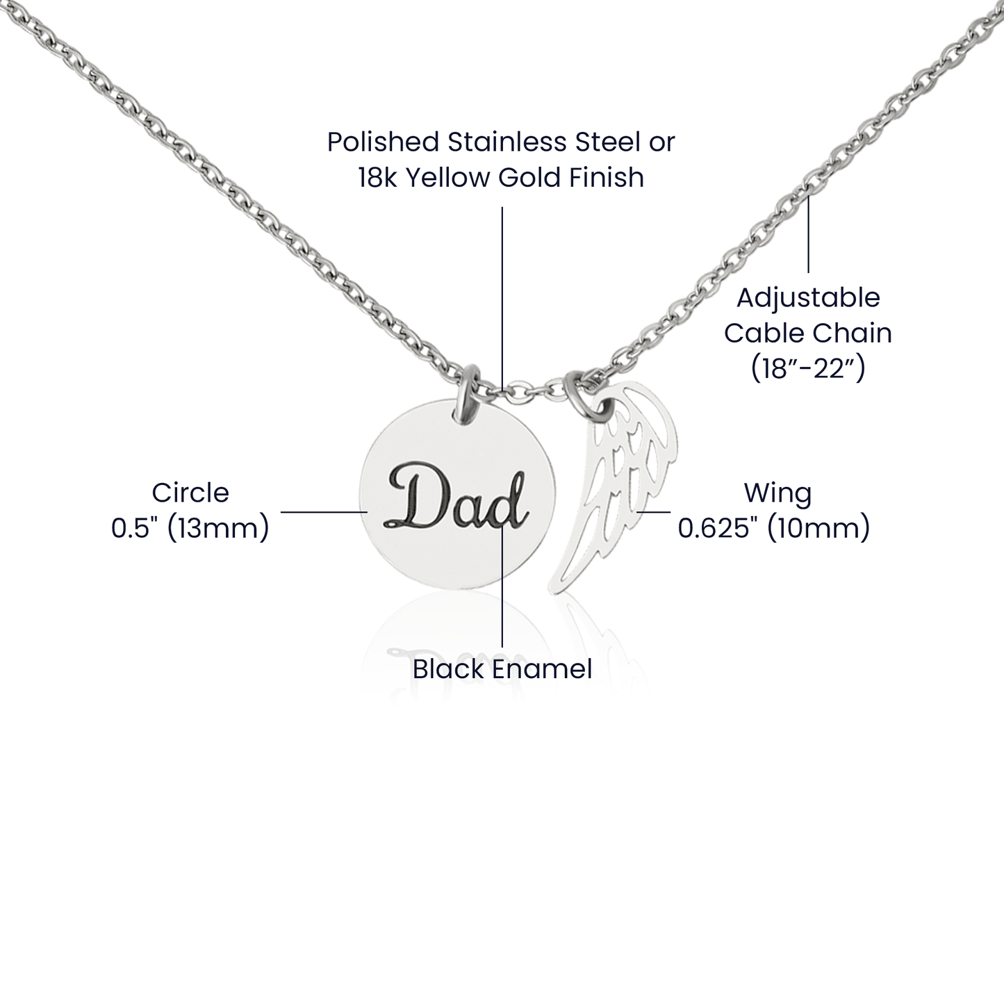 Dad-I Miss You More Than Words Can Say-Memorial Necklace with Angel Wings
