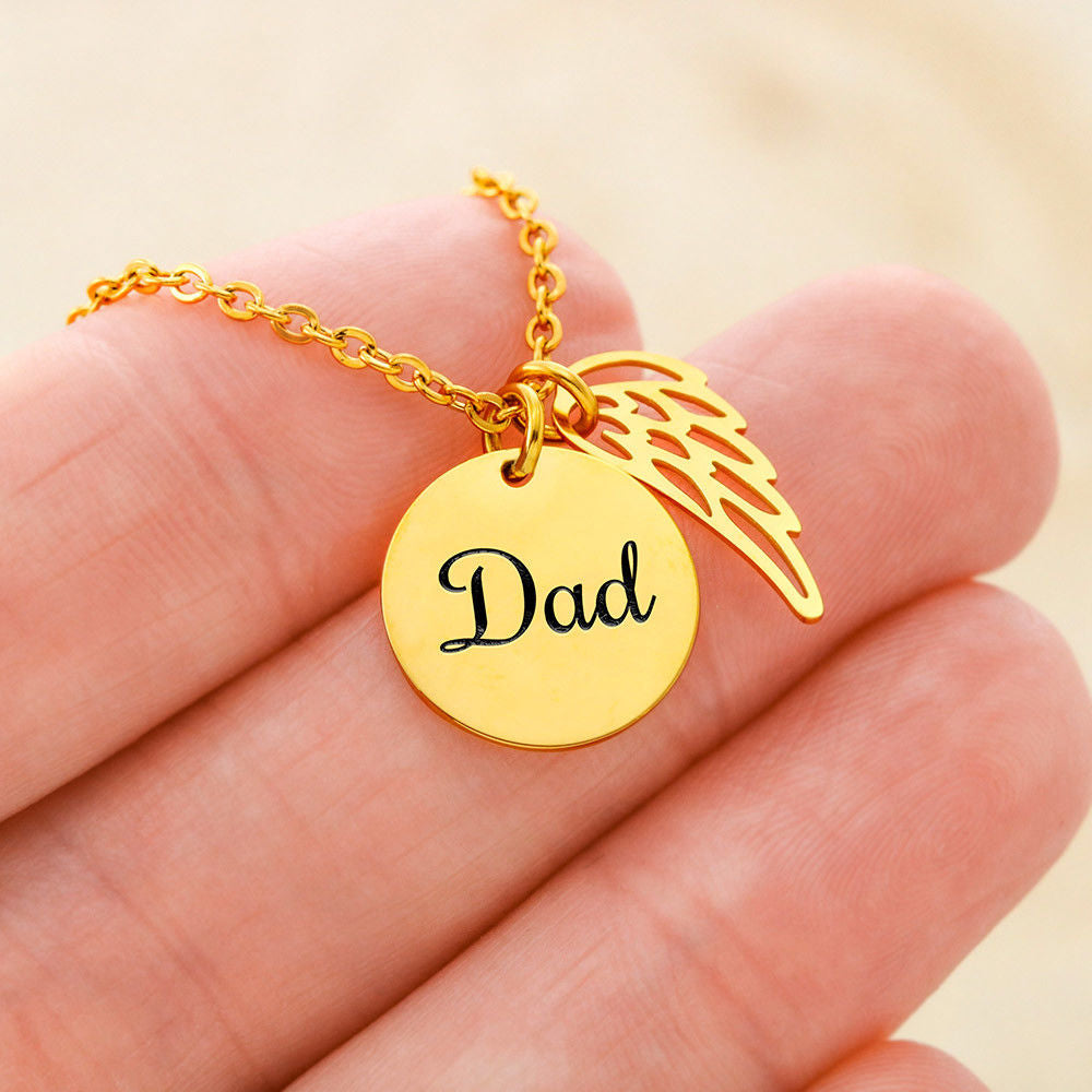 Dad-I Miss You More Than Words Can Say-Memorial Necklace with Angel Wings