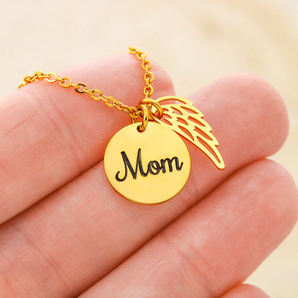 Mom-Everyday I Miss You More and More-Memorial Necklace with Angel Wing