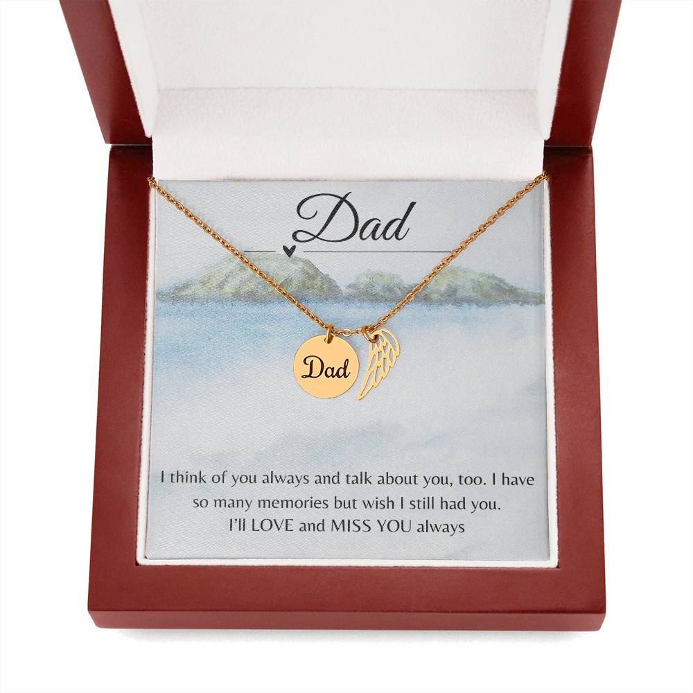 Dad-I Think of You Always and Talk About You, Too-Memorial Necklace with Angel Wings